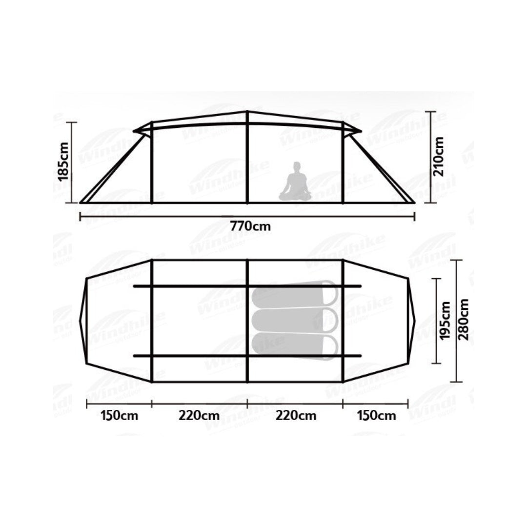 Naturehike Aries Alpha tunnel tent for 4-6 man(without tarp pole) - Black Vinyl