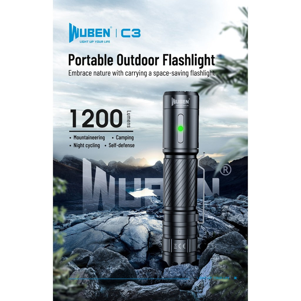 WUBEN C3 Led Torches Super Bright Rechargeable 1200 Lumens, Tactical  Flashlight Powerful Torch Battery Powered, IP68 Waterproof Hand Flash Light  : : DIY & Tools