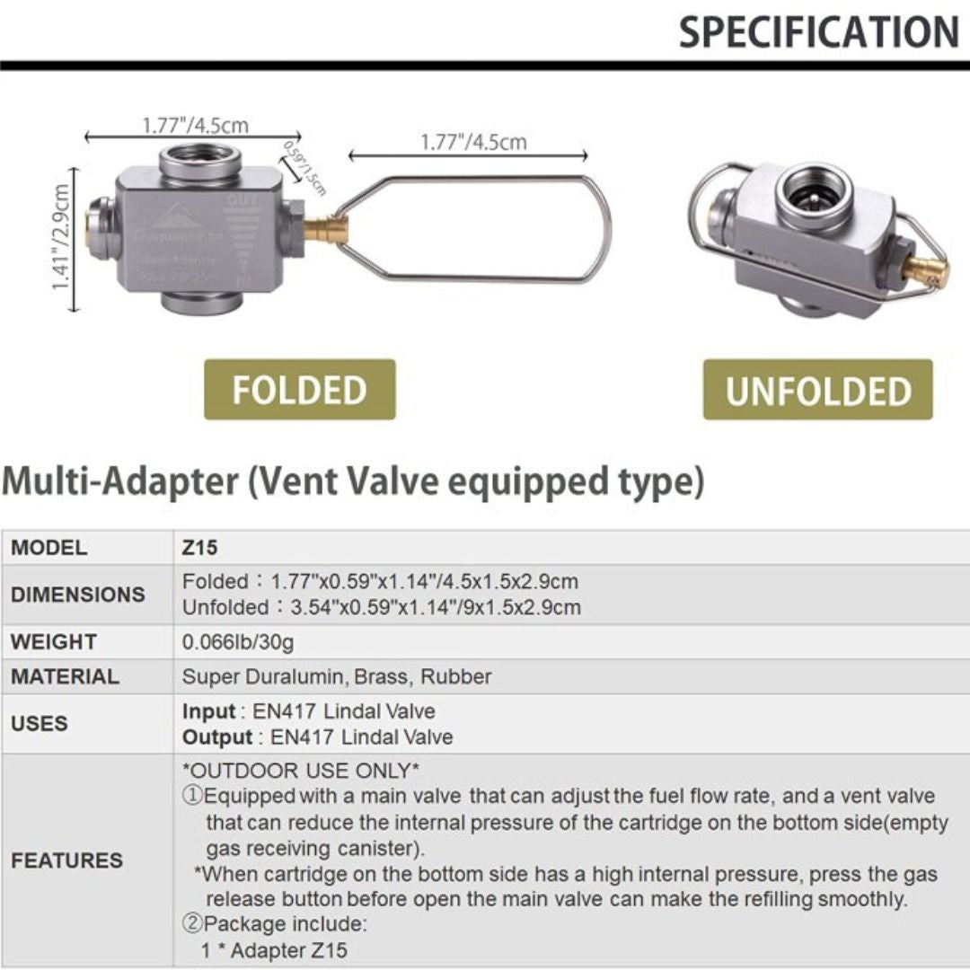 Campingmoon Outdoor Gas Refill Adapter Z15
