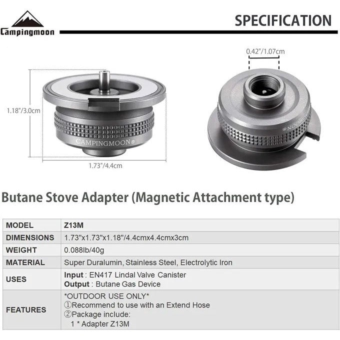 Campingmoon Z13M - Magnetic bayonet-type rotating alpine adapter